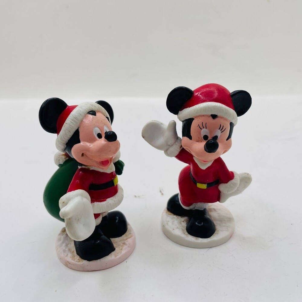 Disney Mickey & Minnie Santa Christmas Plastic Figurines - Set of 2